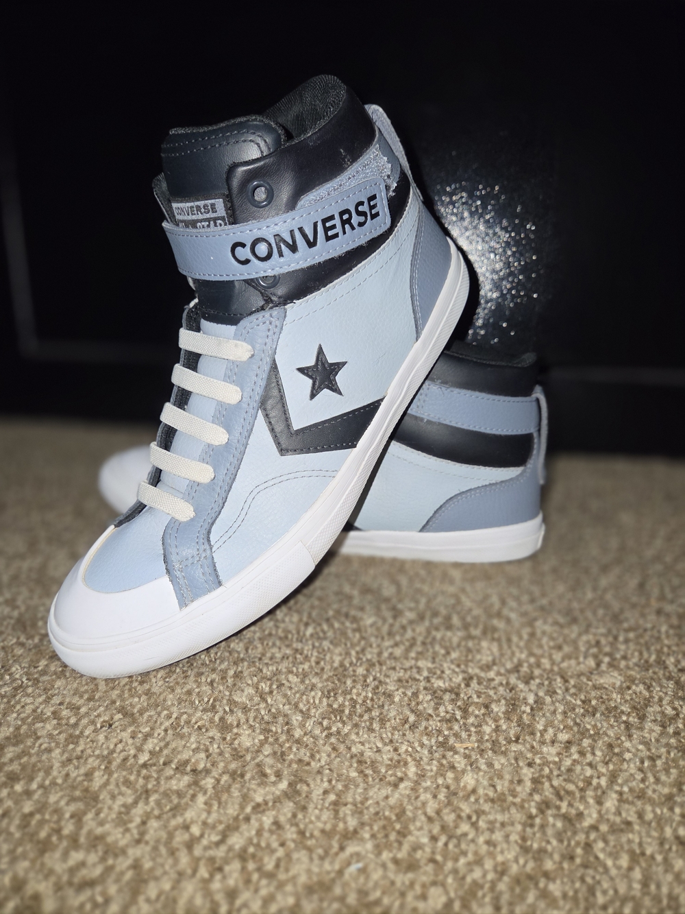 Converse Pro Leather High Top Sneakers in Light Blue & Black